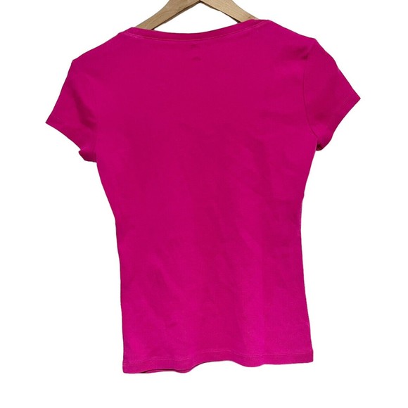 Tommy Hilfiger Womens Vintage Babydoll Tee Size S Pink Short Sleeve V-neck Y2K - Picture 2 of 6